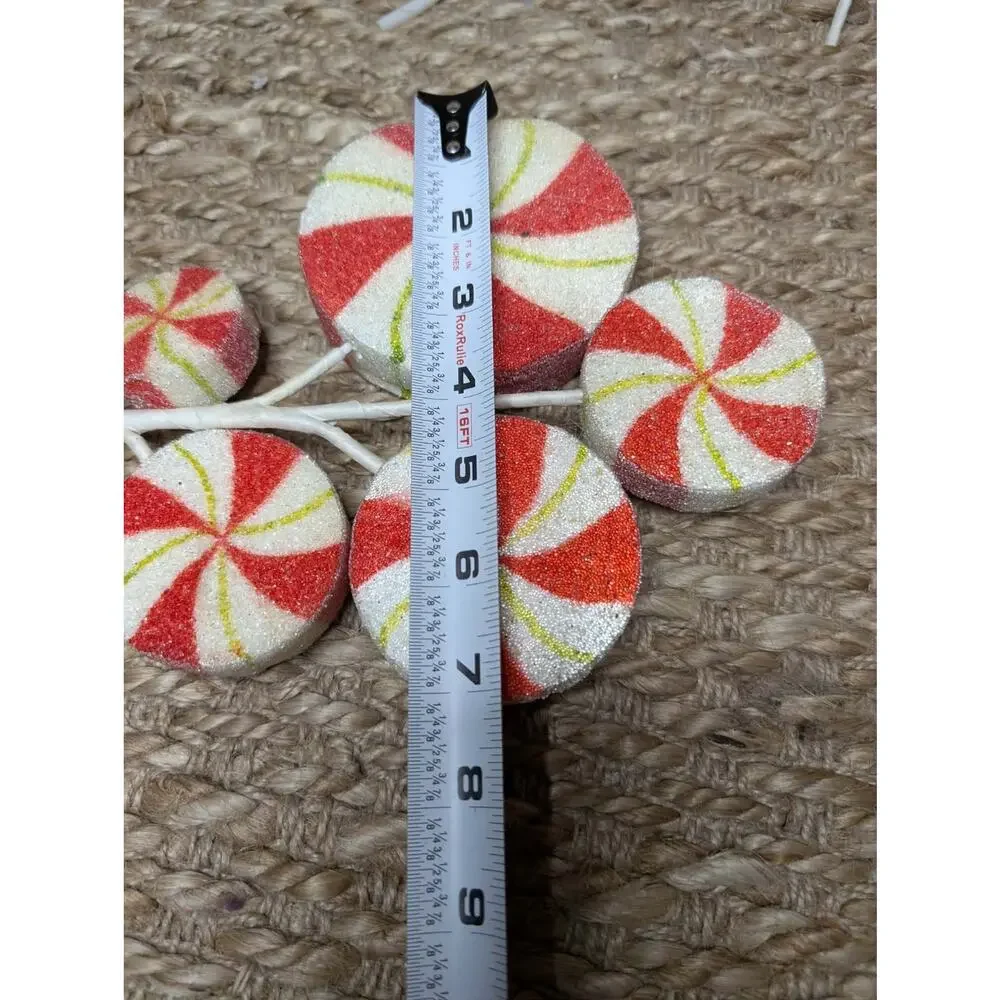 5 Frosted Red & White Peppermint Swirl Picks Holiday Christmas Decor, 16